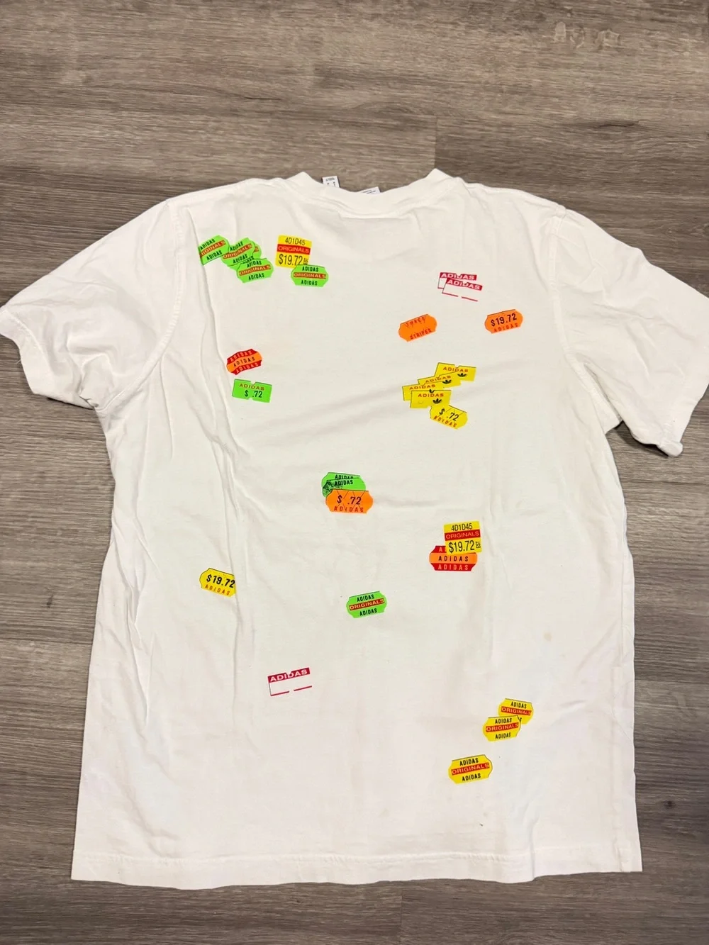 adidas White Short Sleeve Crewneck Tee with Small Neon Chest Graphics